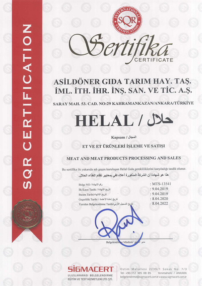 Halal Meat Certificates Baydöner